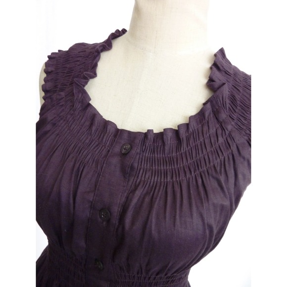 Banana Republic Purple Smocked Button Down Blouse Medium Sleeveless Top - Picture 4 of 5